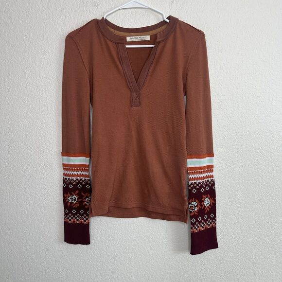 Free People Mikah Layering Cuff Autumn Combo Shirt V-neck Boho Fall Small k16 - Picture 4 of 10